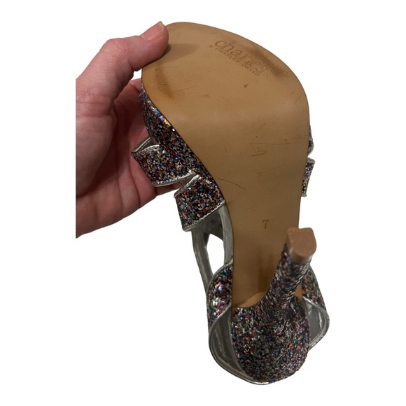 Charles Multicolor Coarse Glitter Platform Heel Stiletto Sandal Size 7 NWOT - Picture 4 of 5